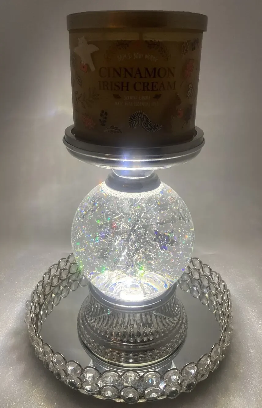 Bath & Body Works Musical Spinning Snowflake Water globe 3-wick Candle Holder - Picture 1 of 6